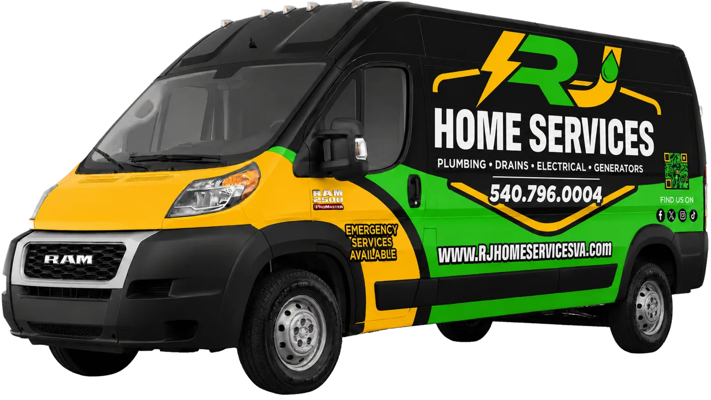 RJ Home Services van in its green, gold and black wrap